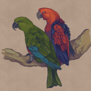 Illustration of Oceanic Eclectus, male left, female right